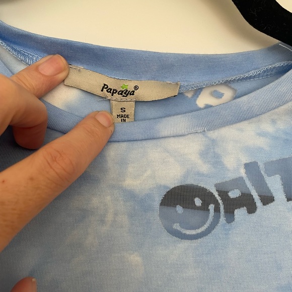 3/$15 Stylish shirt with burnout words/design EUC Papaya only worn twice 10/12 - Picture 2 of 4